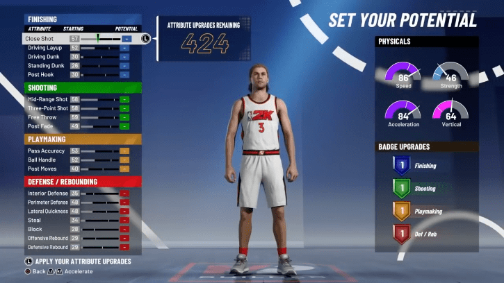 Shooting Guard Attribute Points