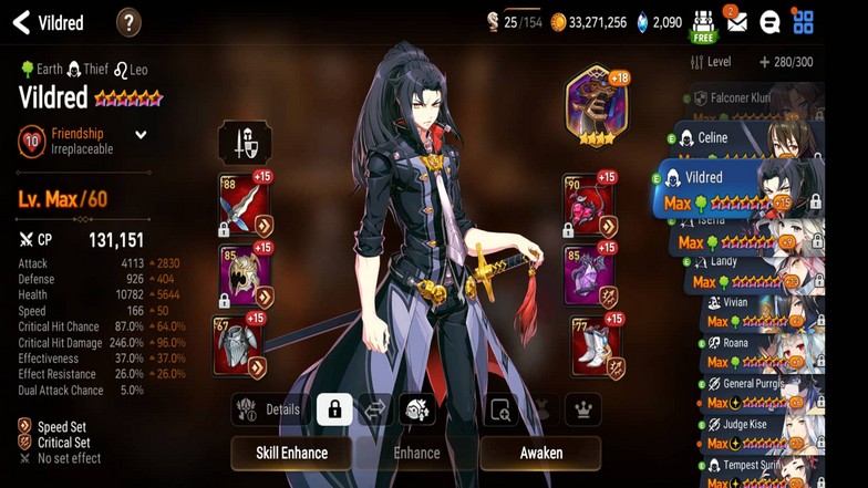 Vildred Gear Stats