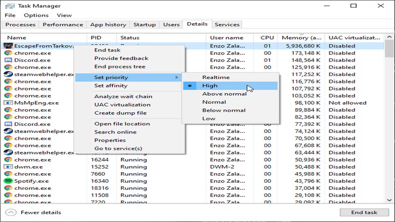 Task Manager Memory Priority