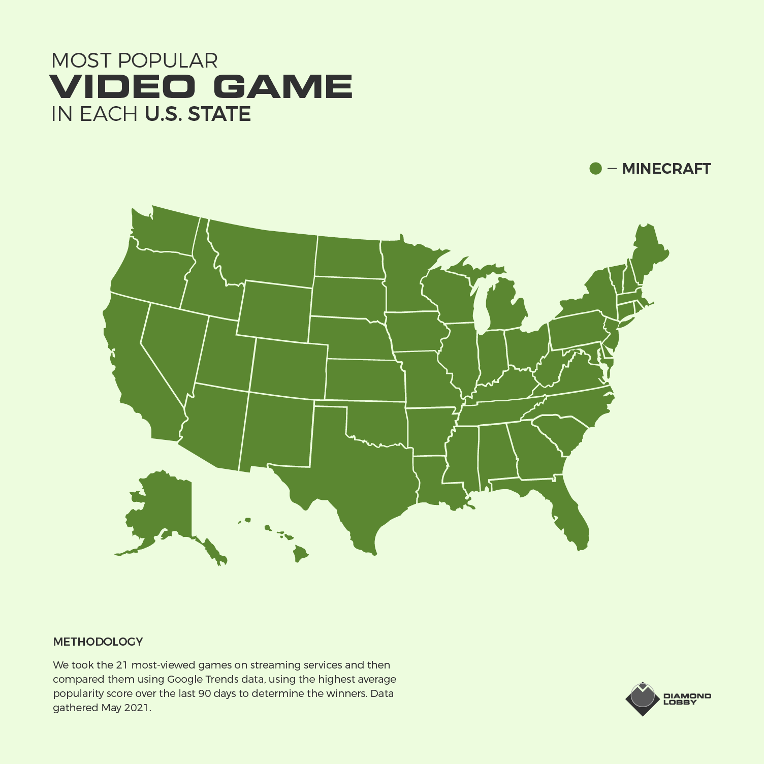 A map showing the most popular game in each US state.