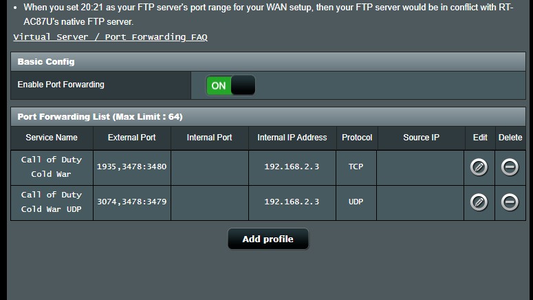 Router Port Forward CoD