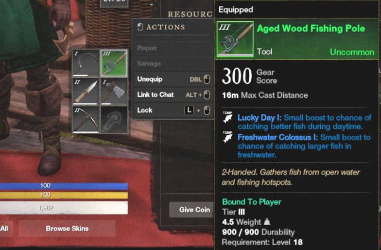 Aged wood fishing pole perks