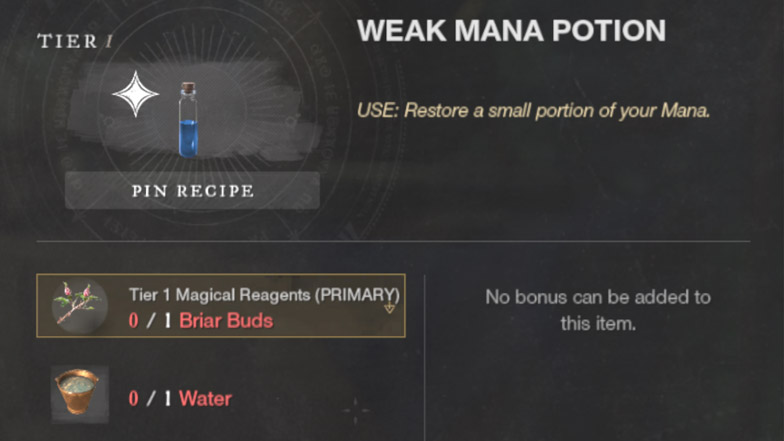 weak mana potion no ingredients