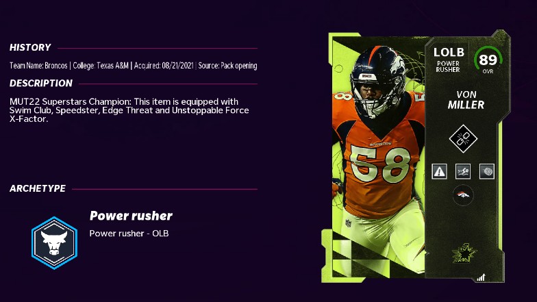 von miller madden 22 rating