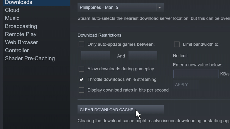 clear download cache steam