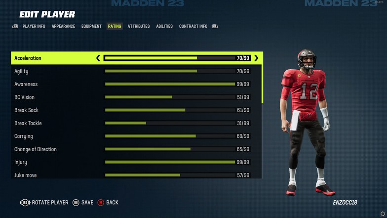 Tom Brady and his possible rating in Madden 23