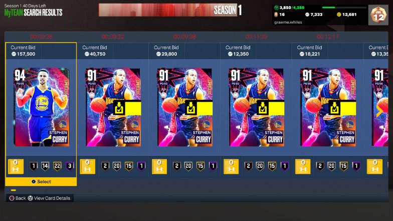 MyTeam Steph Curry Auction