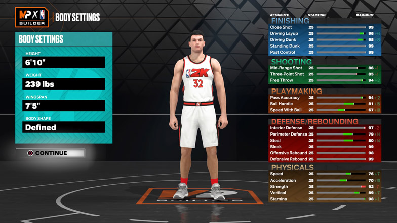 best center build nba 2k23 body settings