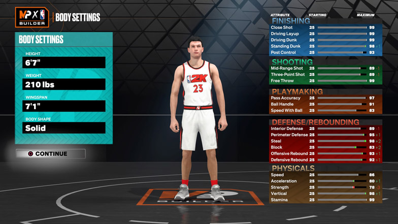 best small forward build nba 2k23 body settings