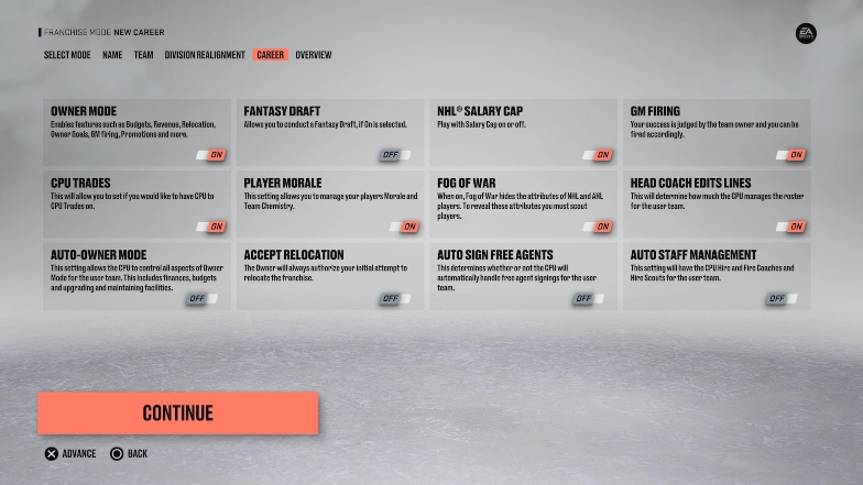 game settings franchise mode nhl 23