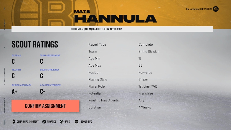 scout assignment nhl 23
