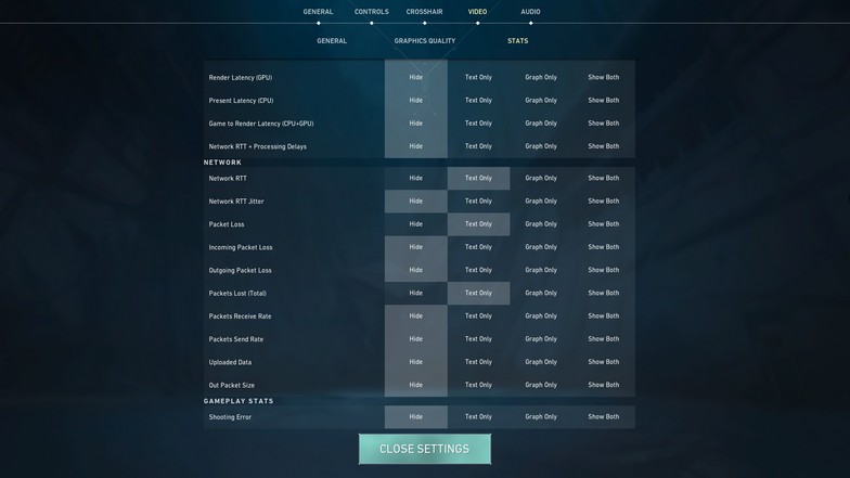 Ping settings in Valorant