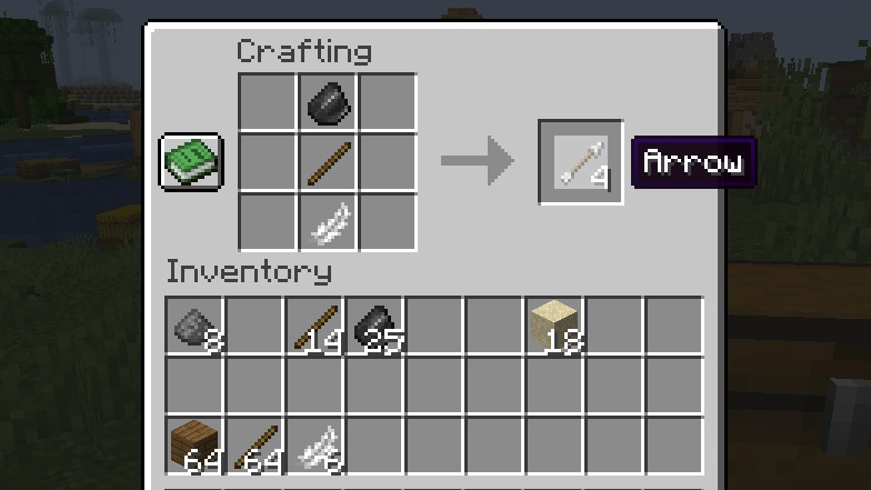 minecraft arrows torch recipe arrow feather stick charcoal curseforge coal mc offhand slot place