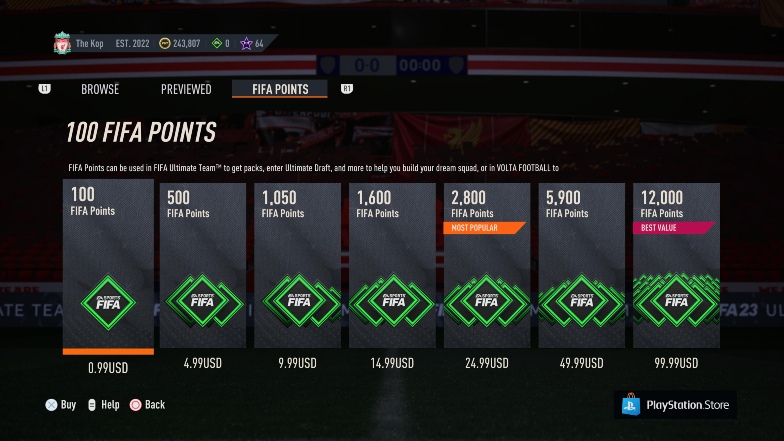 FC Points Prices for EA FC 24 Ultimate Team