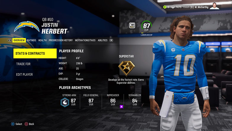 Madden 22 - QB Justin Herbert Realistic Rating Adjustment 86 Ovr